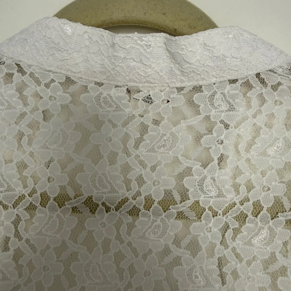 Vintage Tudor Court‎ White Floral Cut Out Open Cardigan Large Lagenlook Spring